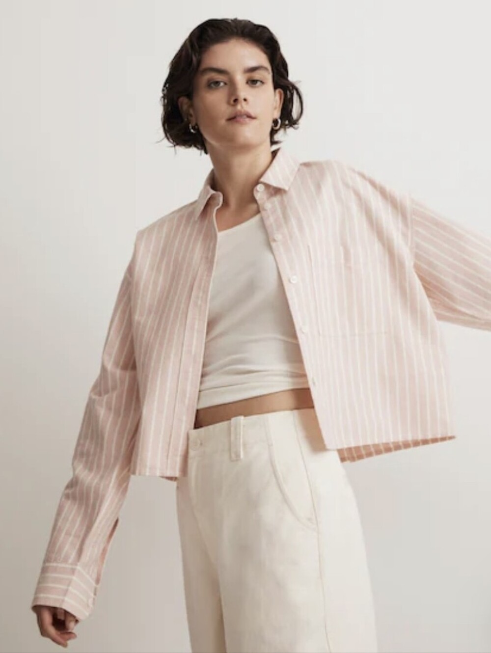 Madewell The Signature Oxford Button Up Shirt Oversized Pink Striped Sz XS $88